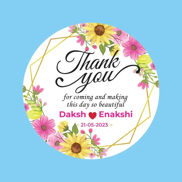 Thank you custom stickers for wedding favors and gifts.